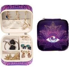 Purple Jewelry Storage Ownta xingbaohua, Geometry Eye Purple Pattern Jewelry Box: Travel-Portable Square Organizer Box for Rings Earrings Necklaces Bracelets