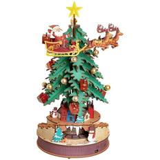 Gröna Julgranspynt Rolife DIY Wooden 3D Träpussel Julgran AMS01 Ø30 cm Julgranspynt