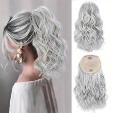 Best Ponytails Temu Grey Ponytail Extension 14 Inch Short Curly Wavy