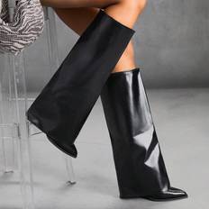 Cuccoo Pointed Toe Thigh High Boots - Chunky Heel