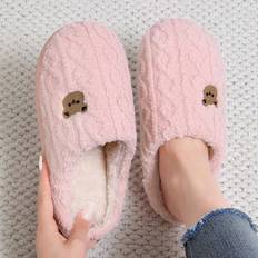 Pink - Unisex Slippers Shein Unisex Plush Slippers - Pink/White/Gray