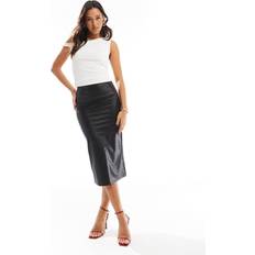 Leather Imitation Skirts Commando Faux Midi Leather Skirt - Black