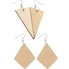 Wood Earrings Milageto Pair Women Unfinished Wood Geometric Rhombus Triangle Drop Dangle Earrings