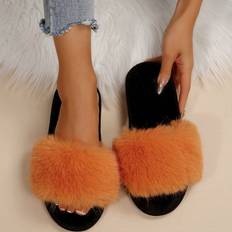 Orange Slippers Shein Comfortable One-Strap Fluffy House Slippers - Orange