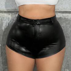 6XL Shorts Shein Plus Patch Pocket PU Leather Shorts