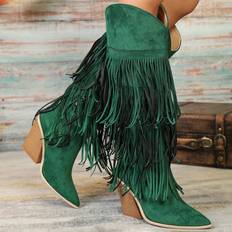 Green - Women High Boots Shein Women's Fashion Green Knee-High Heel Boots - Green