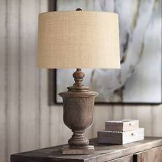 32 Inch High Faux Dark Oak Wood Table Lamp