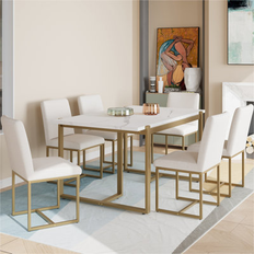 Gold - Marble Dining Sets Mercer41 Modern Table Dining Set 7pcs