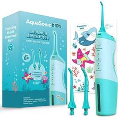 Sonic Irrigators AquaSonic Express Source, Kids Water Flosser Aquarium Adventures Theme w/ Waterproof Stickers Blue