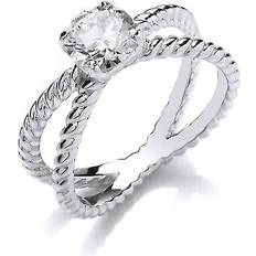 Rhodium Plated Rings Jewelco London Silver CZ Split Ring - Silver
