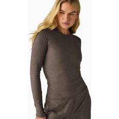 High Collar Blouses Beyond Yoga Spacedye Long Sleeve Top - Charcoal