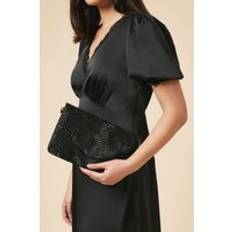 Detachable Shoulder Strap Clutches Dorothy Perkins Beaded Scallop Clutch With Detachable Strap - Black