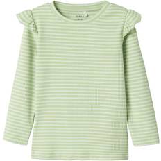 134/140 Bluser & Tunikaer Name It Slim Fit Top Med Lange Ærmer - Beige/Sort
