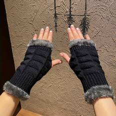 Faux Fur Gloves & Mittens Temu Plush Knit Fingerless Gloves - Solid