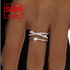 Temu Elegant 925 Sterling Silver Cuff Ring - Platinum Plated