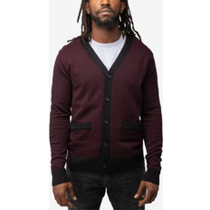 Cotton - Men Cardigans X-Ray Herringbone Cardigan Sweater - Oxblood/Black