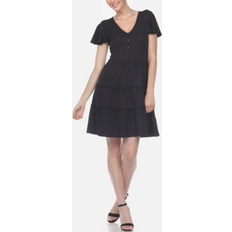 White Mark Women's Short Sleeve V-Neck Tiered Dress - Black