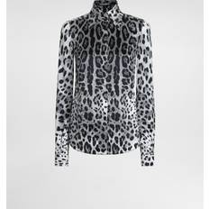Leopard Skjorter Dolce & Gabbana Leopard Print Silk Blouse Grå
