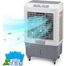 Tcbosik LLC, Portable Air Conditioner 26 Swamp Cooler Evaporative Air Cooler with 13.2 Gal Tank and Knob Control Oscillation Cooling Fan with 3 Speeds 4 Ice Packs & Scroll Casters Gray and White