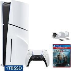 Sony Hyper-Tech (Record S/N) PlayStation 5 Slim Disc Edition Bundle with God of War and C-Gamers Dual-Controller Charger PS5 White