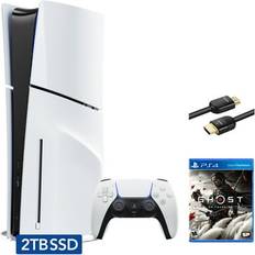 Sony Hyper-Tech (Record S/N) PlayStation 5 Slim Disc 2TB SSD Edition Bundle with Ghost of Tsushima and Mytrix 8K HDMI2.1 Cable PS5 White