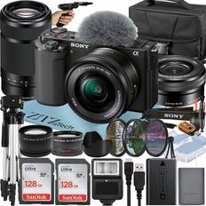 Mirrorless Cameras Sony JumboBuys, Alpha ZV-E10 Mirrorless Vlog Camera with 16-50mm Lens 55-210mm Lens 2 Pack 128GB Memory Card Flash Tripod Case ZeeTech Accessory Bundle (Black)