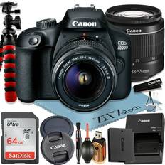 Cheap DSLR Cameras Canon JumboBuys, EOS 4000D Rebel T100 DSLR Camera 18MP with EF-S 18-55mm Zoom Lens SanDisk 64GB Memory Card Tripod ZeeTech Accessory Bundle