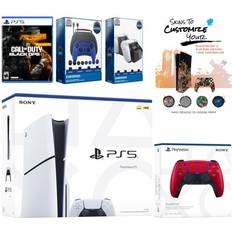 Sony Pro-Distributing, PlayStation 5 Slim Disc PS5 with Call of Duty: Black Ops 6 Extra Volcanic Red Controller Gamer Starter Pack Dual Charge Dock and MightySkins Voucher Bundle