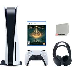 Game Consoles Sony Pro-Distributing, Playstation 5 Disc Version Console with Black PULSE 3D Headset Elden Ring and Cleaning Cloth