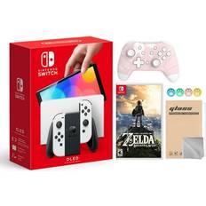 Game Consoles Nintendo NCS--We record S/N, Switch OLED Model White Joy Con 64GB Console Improved HD Screen & LAN-Port Dock with The Legend of Zelda: Breath of the Wild And Mytrix Wireless Pro Controller and Accessories