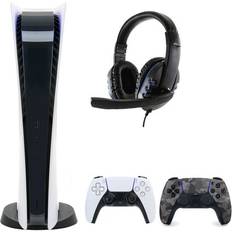 Game Consoles Sony Entrotek, PlayStation 5 Digital Console with Extra Gray Camo Dualsense Controller and Universal Headset