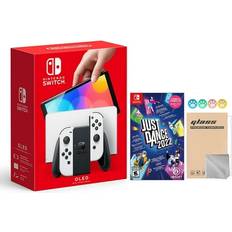 Game Consoles Nintendo IC Store, 2021 New Switch OLED Model White Joy Con 64GB Console Improved HD Screen & LAN-Port Dock with Just Dance 2022 And Mytrix Joystick Caps & Screen Protector