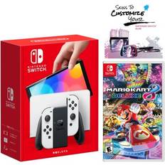 Game Consoles Nintendo AOSC, Switch OLED White Edition Bundle with Mario Kart 8 Deluxe Game MightySkins Custom Console and Controller Skin Voucher Japan Import with US Plug