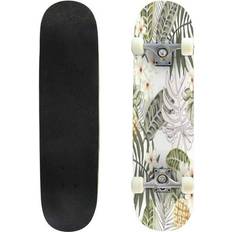 Including Griptape Complete Skateboards Bluenee Lucky Art, Pineapples and graphic palm leaves plumeria flowers white background Outdoor Skateboard Longboards 31 x8 Pro Complete Skate Board Cruiser