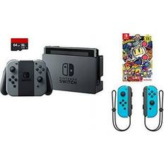 Game Consoles Nintendo Sunrise Mall, Swtich 4 items Bundle: Switch 32GB Console Gray Joy-con 64GB Micro SD Memory Card and an Extra Pair of Joy-Con (L/R) Wireless Controllers Neon Blue Super Bomberman R