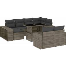 Tuin- en Buitenmeubilair vidaXL 11-tlg Garten-Sofagarnitur mit Kissen Grau Poly Rattan Lounge-Set