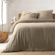 Linge de Lit Douceur D Interieur Parure Lit en Gaze de Coton 240 x 220 cm Housse de couette Blanc, Beige (240x220cm)