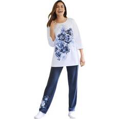 Woman Within Women Pajamas Woman Within Plus Size Floral Tee and Pant Set - Navy