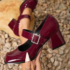 Plastic Heels & Pumps Shein Mary Jane Pumps Thick Heels - Burgundy