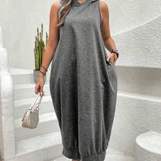 Shein Plus Size Long Sleeveless Hooded Dress - Solid Color
