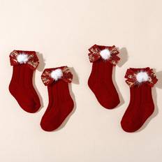 Girls - Red Underwear Shein Kids Thick Ribbed Bowknot Crew Socks - Red