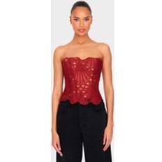 Orange - Women Corsets PrettyLittleThing Textured Sheer Floral Lace Corset - Orange