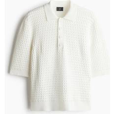 H&M White Polo Shirts H&M Fit Waffle-Knit Polo Shirt - White