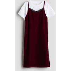 H&M 2-Delat Set Med Tröja Och Klänning - Mörkröd/Vit