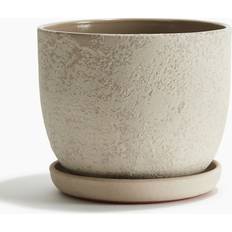 H&M Terracotta Plant Pot & Saucer - Beige