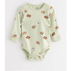 Green Bodysuits Children's Clothing Lindex Baby Printed Long-sleeved Bodysuit - Light Dusty Green