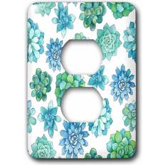 Blue Electrical Outlets 3DRose LLC, Blue and Green Succulent Flowers Pattern 2 Plug Outlet Cover