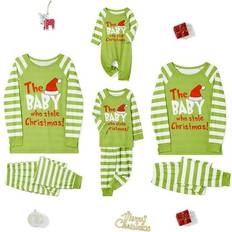 Family Matching Striped Christmas Pajamas - Green