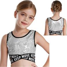 Silver Tank Tops Children's Clothing iiniim Kids Girls Sequin Sleeveless Jazz Dance Crop Tank Top Vest - Silver