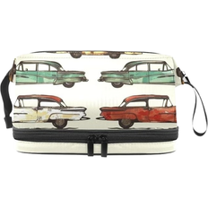 Waterproof - Women Toiletry Bags & Cosmetic Bags VAPOKF Retro Classical Cars Double Layer Cosmetic Bag - White